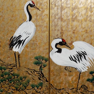 Japanese cranes サムハラ Samuhara Japan art Japanese style painting J093 Large paintings art 100x150x2 cm gold wall art by artist Ksavera image 3