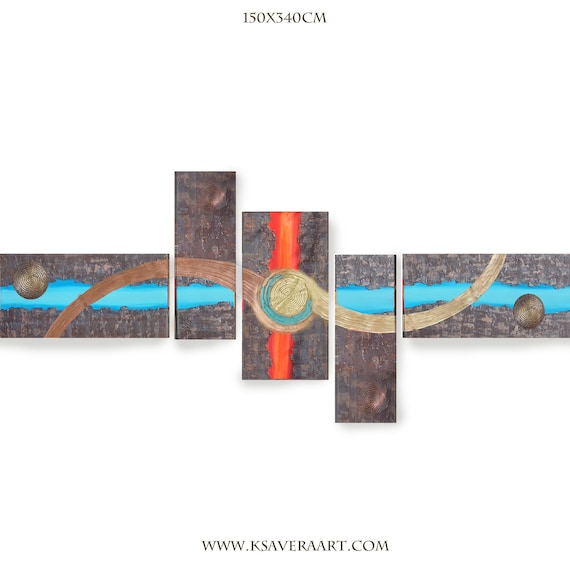 XXL Abstract Set 5 piece paintings 150x340cm or 120x260x4cm made to order art A1111/13 textured Painting Acrylic Contemporary Art by Ksavera