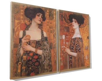 Belle Epoque DS0657 by artist Ksavera - set of 2 giclee prints on stretched canvas, black or gold edges. READY to HANG - diptych - Klimt