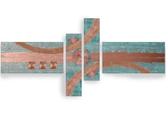 Copper patina Abstract Set 4 piece paintings modern art A2911/11 Abstract textured Painting Acrylic Contemporary Art by artist Ksavera