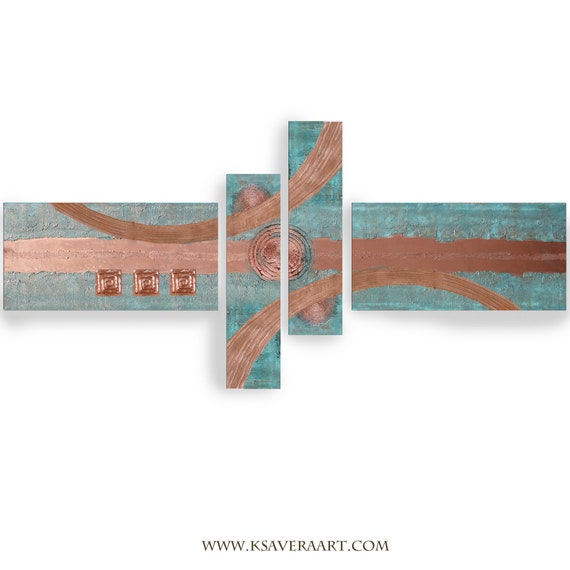 Copper patina Abstract Set 4 piece paintings modern art A2911/11 Abstract textured Painting Acrylic Contemporary Art by artist Ksavera