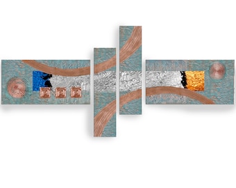 Copper patina silver Abstract Set of 4 paintings modern art A2011/21 Abstract textured Painting Acrylic Contemporary Art by artist Ksavera
