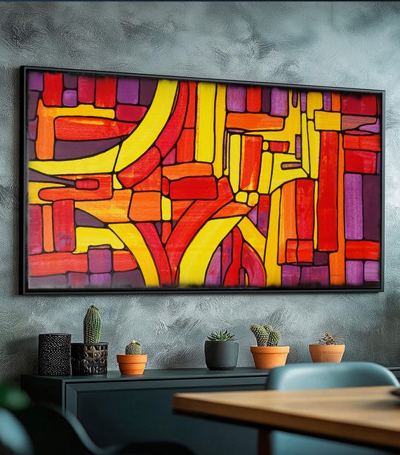 Original Acrylic Painting A1369 Bold Abstract Geometry Vibrant Color Blocks - Ksavera