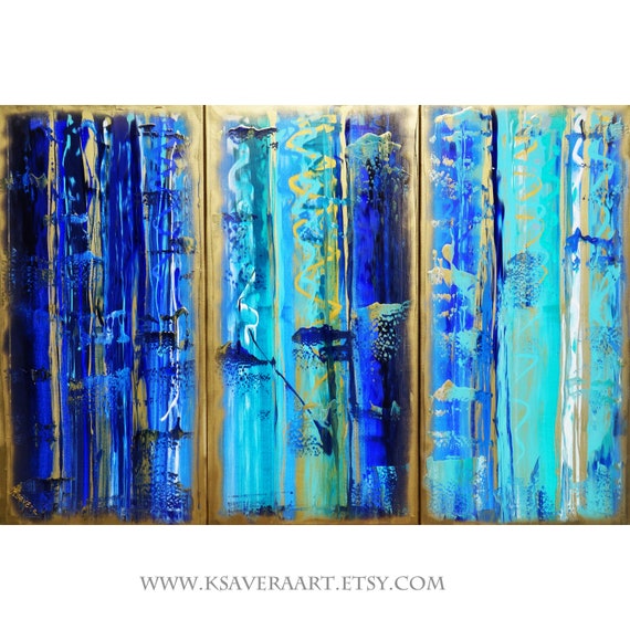 Blue Abstract Paintings A334 gold art for Lounge, Office, Sleeping room or above sofa by Ksavera