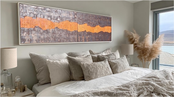 Rusty Orange Abstract Painting Set A043 Textured Industrial Wall Art by Ksavera