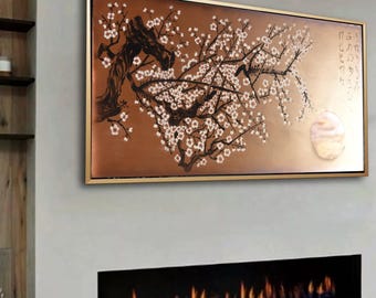 Large Japanese Painting Sakura J421 | Bronze japandi Home Decor | Ksavera