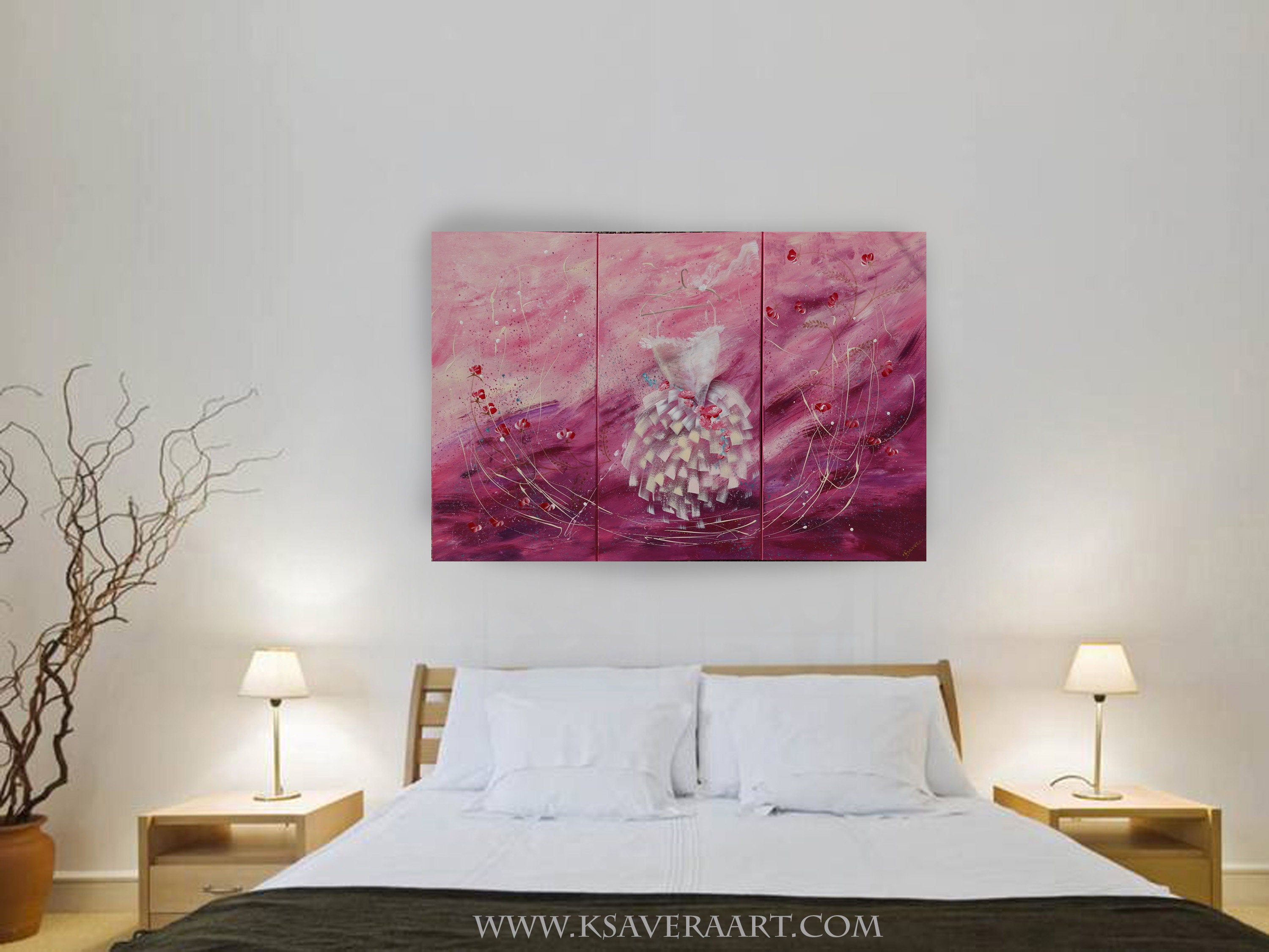 Shabby chic art pink rose floral painting A721 Acrylic Original