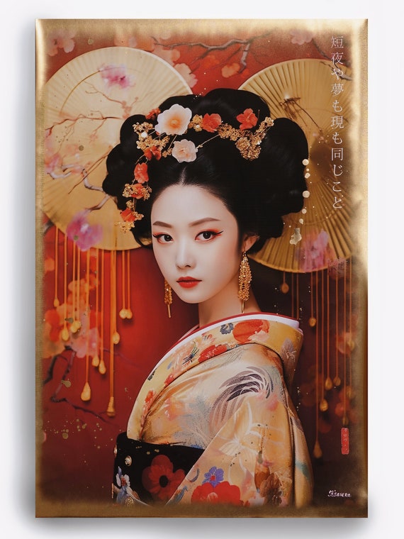 Japanese geisha DS0055 by artist Ksavera - Large Giclée print on canvas, black or gold edges, japonism