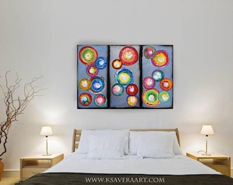 Pinturas abstractas de arcoíris grandes A791 acrílico arte contemporáneo original para salón, oficina o sobre el sofá de Ksavera