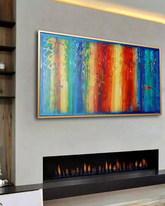 Abstract Geometric Painting A1391 | Modern Colorful Wall Art | Red and Turquoise Original Canvas | Contemporary Home Decor | Ksavera