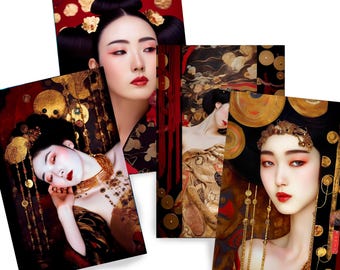 Japanese geisha DS0271 by Ksavera - Digital print set of 4 - synthography fine art prints - Printed on glossy premium fine art photo paper