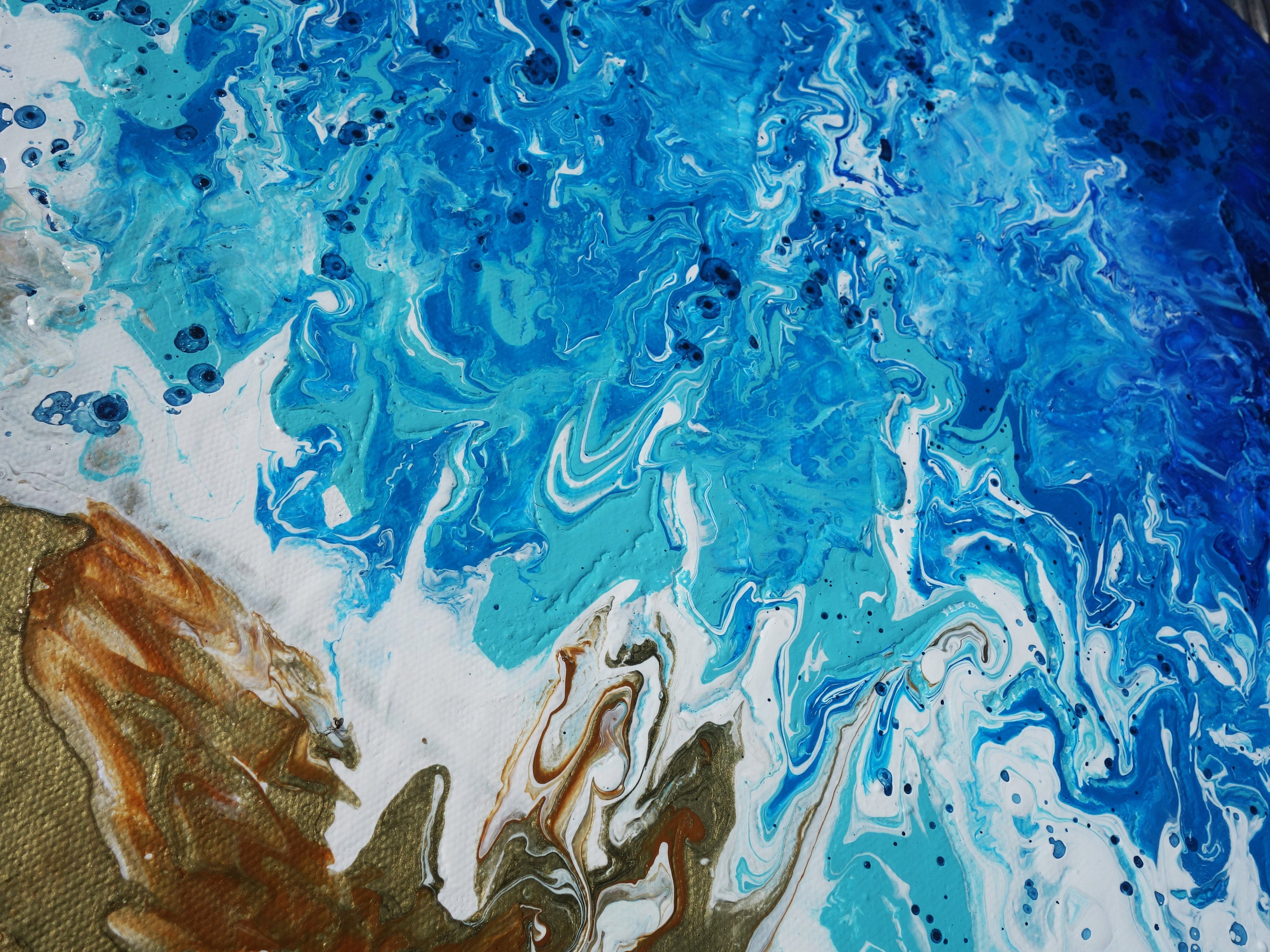 seashore fluid painting, Blue Ocean, Abstract Set of 3