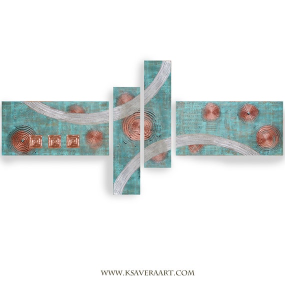 Copper patina Abstract Set 4 piece paintings modern art A2911/18 Abstract textured Painting Acrylic Contemporary Art by artist Ksavera