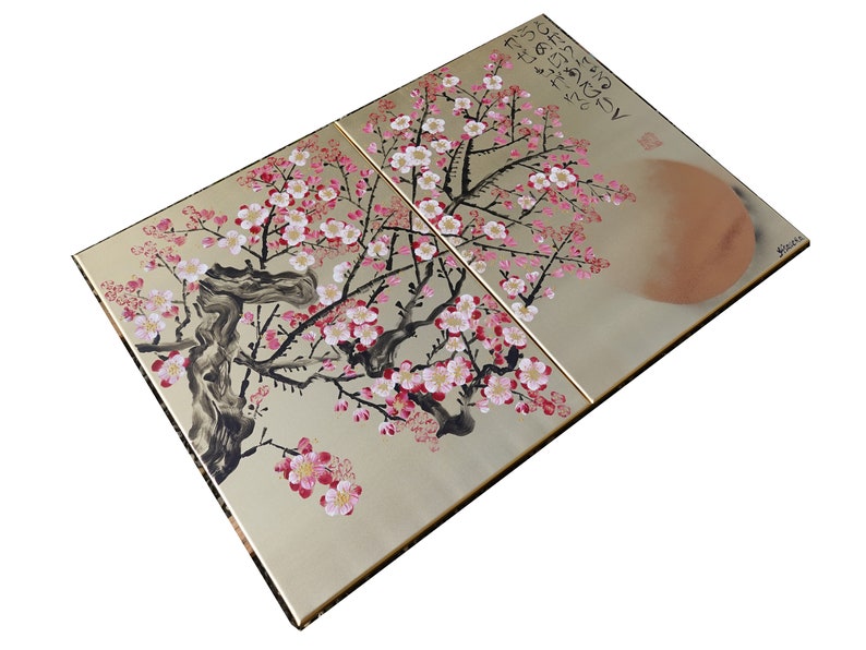 Cherry blossom Japanese style painting J337 Gold paintings Japan art stretched canvas acrylic wall art by artist Ksavera image 7