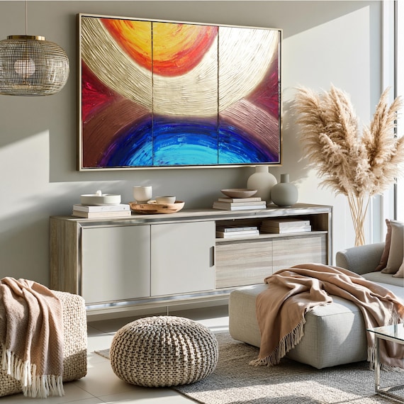 Rainbow Abstract painting A318 textured gold geometric Acrylic Original Contemporary Art for Lounge, Office or above sofa by artist Ksavera