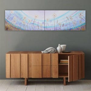 Dandelion Art B046, Blue Meadow Floral Abstract Landscape | Acrylic Painting On Canvas | Set Of Two Modern Wall Decor by Ksavera