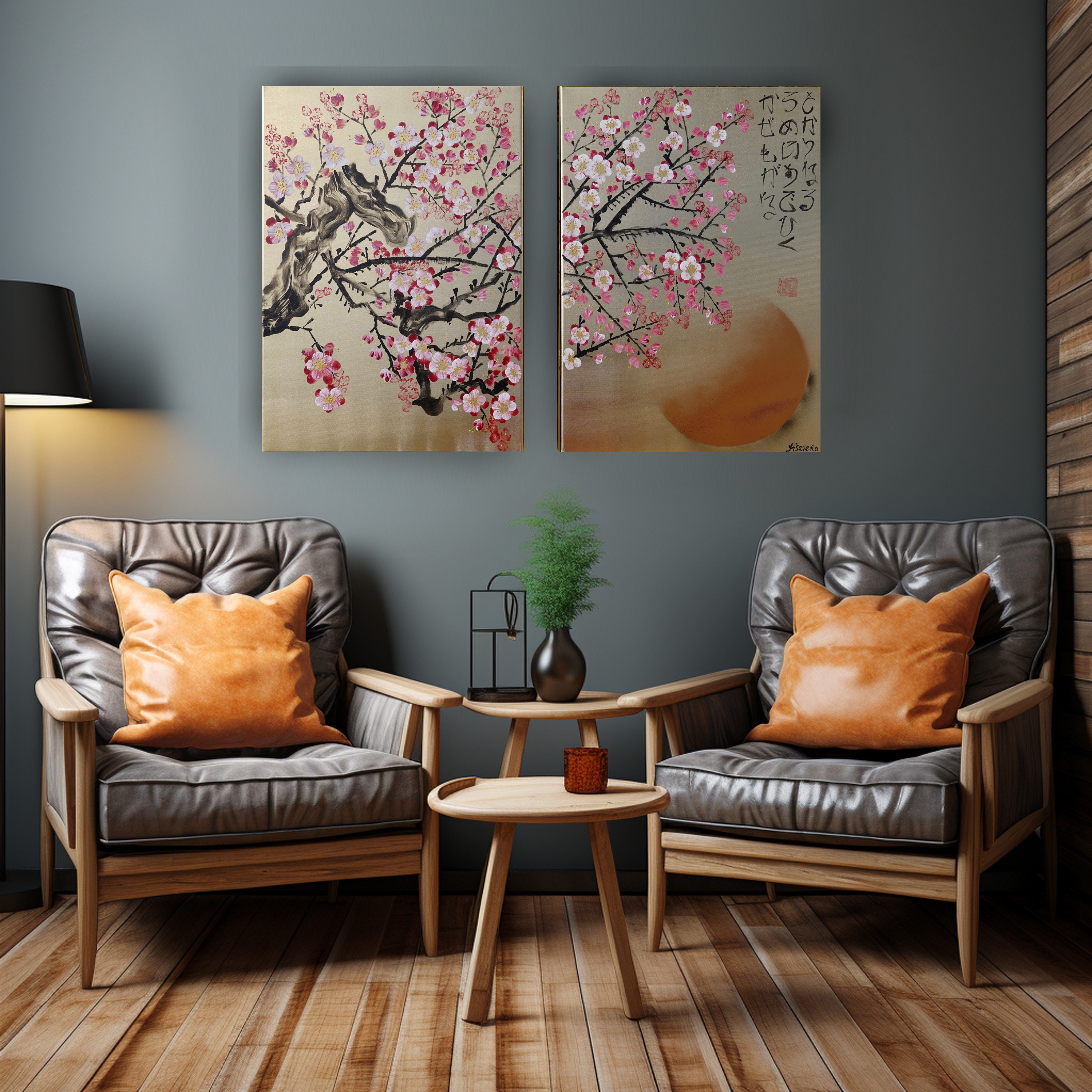 Cherry Blossom - Japanese Style Painting J337 Gold Paintings Cherry Blossom - Japanese Style Painting J337 Gold Paintings