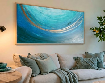 Abstract A1463 — Large turquoise Painting | Original Acrylic on Canvas | Ksavera
