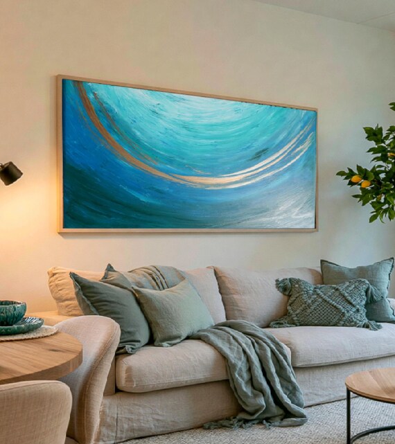Abstract A1463 — Large turquoise Painting | Original Acrylic on Canvas | Ksavera