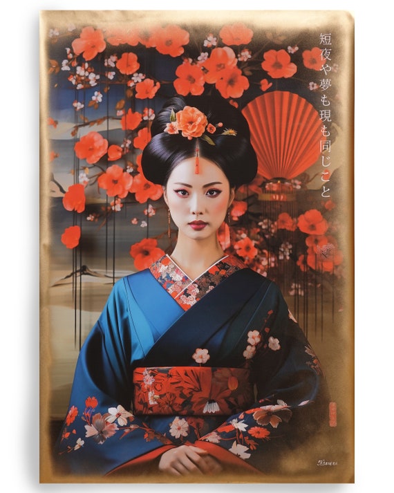 Japanese geisha DS0361 by artist Ksavera - Large Giclée print on canvas, black or gold edges, japonism