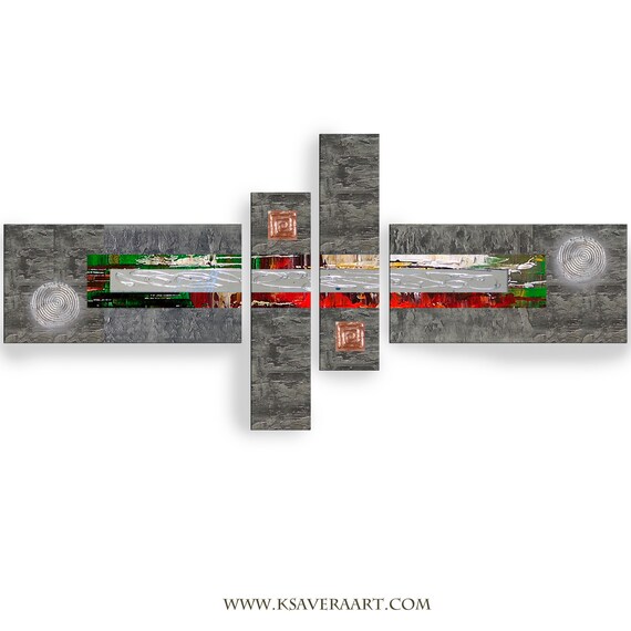 Silver gray red Abstraction Set 4 piece paintings modern art A2011/15 Abstract textured Painting Acrylic Contemporary Art by artist Ksavera