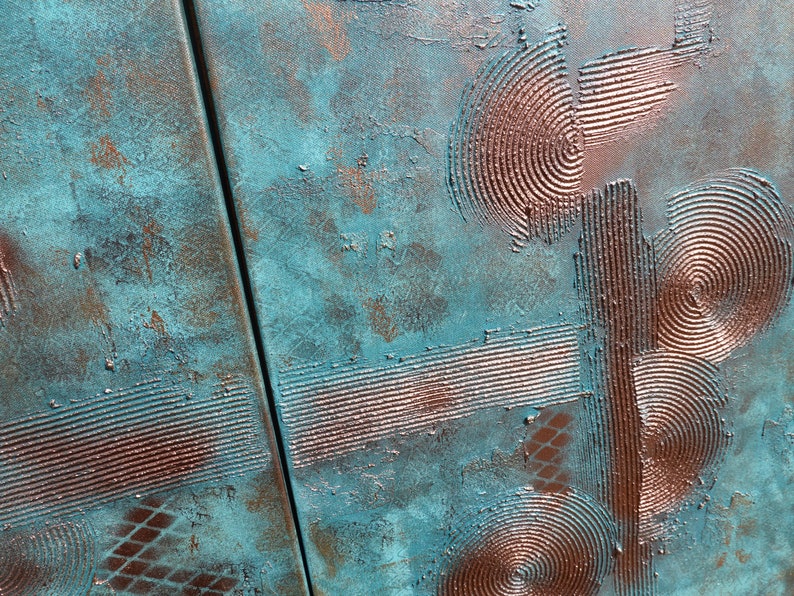 Copper patina Abstract Painting A029 vertical textured wall art Acrylic Contemporary Art for Lounge, Office, above sofa by Ksavera image 3