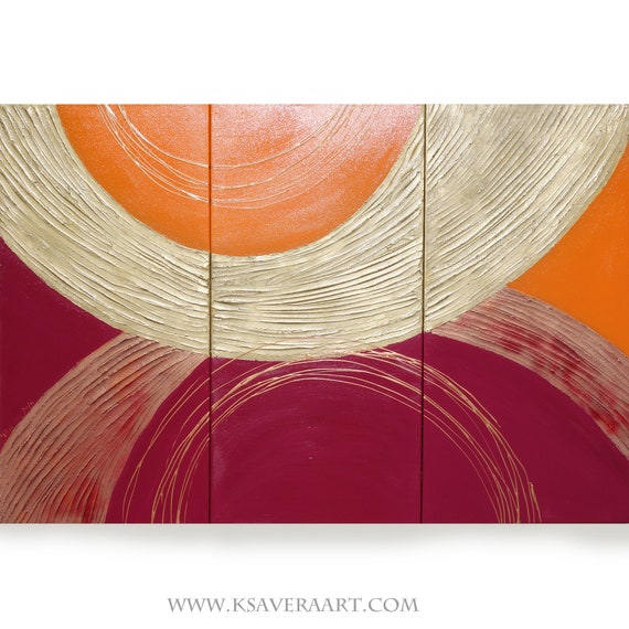 Large textured paintings orange gold burgundy red abstract art abstract wall art by artist Ksavera