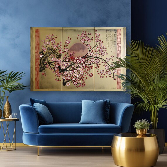 Cherry blossom - Japanese style painting J385 Gold paintings Japan art stretched canvas acrylic wall art by artist Ksavera