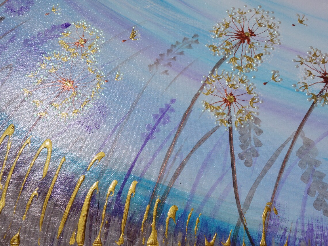 Dandelion Wall Art Landscape Long Blue Floral Painting on Etsy