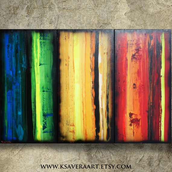 Rainbow Abstract Painting on canvas A267 Acrylic painting Original art Contemporary Palette Knife Large black