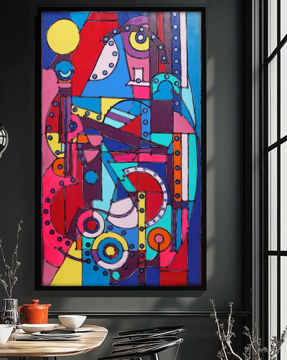 Abstract Cubist Painting A1353 | Modern original Wall Art | blue black gold Original Canvas | Contemporary Home Decor | Ksavera