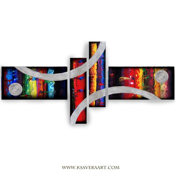 Silver rainbow Abstract Set 4 piece paintings  art A2011/07 Abstract textured Painting Acrylic Contemporary Art for Lounge by artist Ksavera
