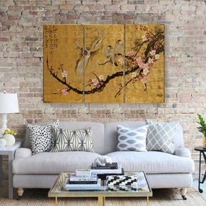 Japan art cherry blossom and love birds Japanese style Zen painting J135 Large paintings acrylic gold wall art by artist Ksavera image 7