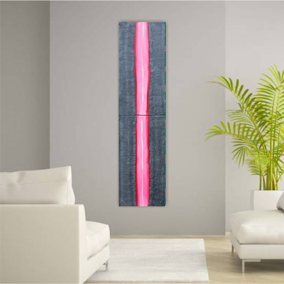 pink stripe steel Abstract Painting vertical textured wall art A263 Acrylic Original Contemporary Art KSAVERA mid century modern art