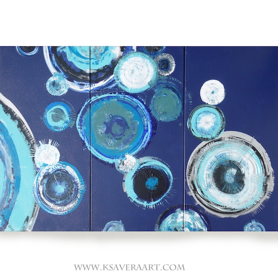 Large blue paintings  100x150x2 cm original abstract art A042 acrylic on stretched canvas art glossy abstract wall art by artist Ksavera