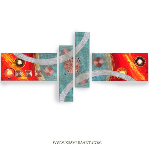 Copper patina Abstract Set 4 piece paintings modern art A2911/17 Abstract textured Painting Acrylic Contemporary Art by artist Ksavera