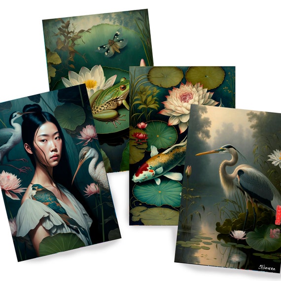 Japanese geisha DS0190 by Ksavera - Digital print set of 4 - synthography fine art prints - Printed on glossy premium fine art photo paper