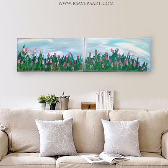 Rose Tulips - Impasto Diptych - Spring Painting - Impressionism B160 - Acrylic paintings by Ksavera