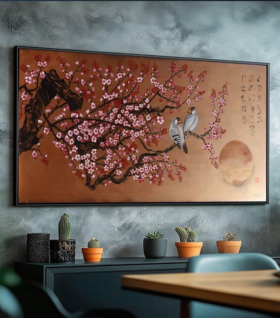 Japandi Acrylic Painting J418 Bronze Sakura Cherry Blossom Large Canvas | Ksavera
