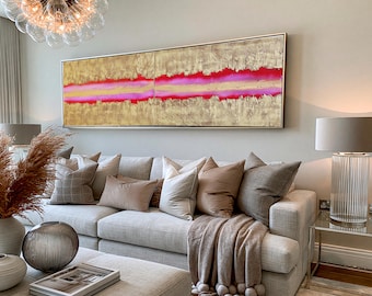 Abstract Diptych Painting A471 Gold and Magenta Acrylic on Canvas by Ksavera