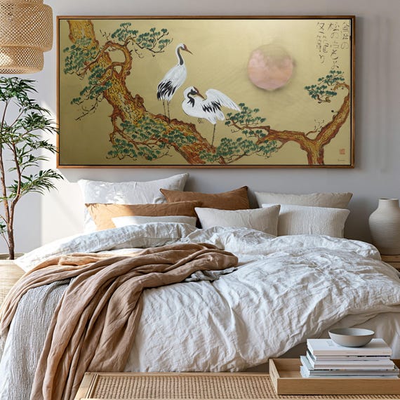 Japanese crane J376 by artist Ksavera - gold extra large original acrylic painting