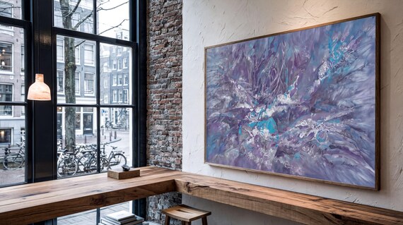 Abstract Canvas Painting i007 Teal, Gray, Lilac Modern Wall Art by Airinlea