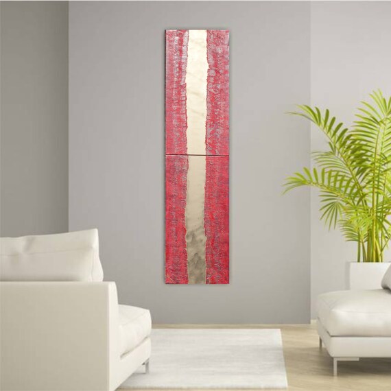 Red Abstract Paintings diptych mid century modern art A247 Gold Acrylic Original Contemporary for Lounge, Office or above sofa by Ksavera