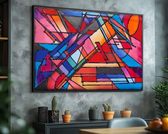 Cubism A1425 - READY to SHIP - original painting on XXL canvas by artist Ksavera - large abstract painting