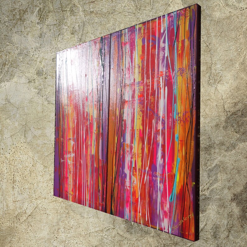 Pink Red Abstract Painting Vertical Wall Art A122 Acrylic Etsy