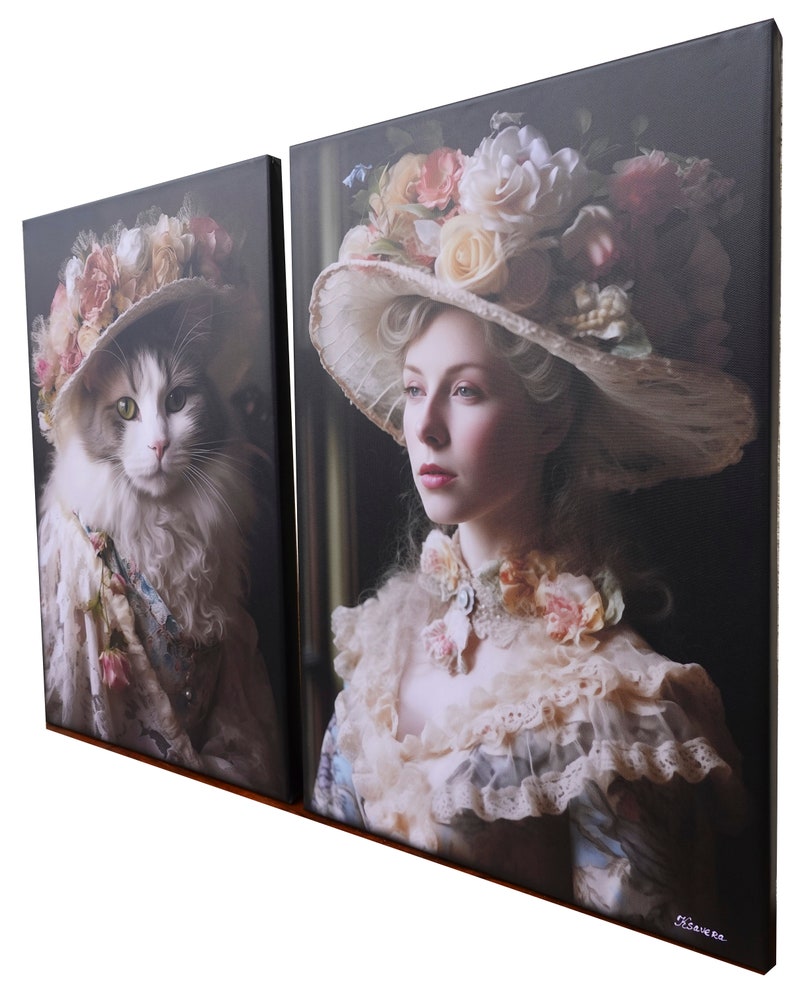 Belle Epoque DS0260 by artist Ksavera set of 2 giclee prints on stretched canvas, black or gold edges. READY to HANG diptych image 7