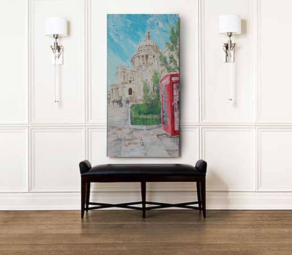 LONDON St Paul's Cathedral palette knife painting 60x120x4 cm Large painting S42 beige decor original art by Ksavera