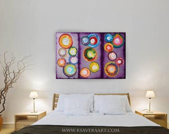 Purple tryptych Rainbow Abstract Paintings  A819 colorful wall art for Lounge, Office, Sleeping room or above sofa by Ksavera