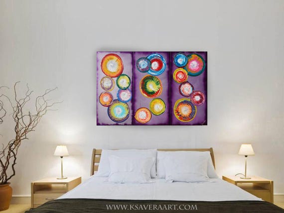 Purple tryptych Rainbow Abstract Paintings  A819 colorful wall art for Lounge, Office, Sleeping room or above sofa by Ksavera