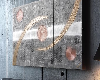 Abstract Silver Gray Triptych Painting A1239 Textured Canvas Large Set by Ksavera